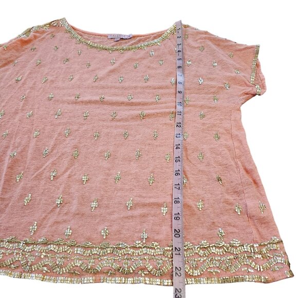 Calypso St. Barth Peach Beaded Short Sleeved Boho Top Linen sz M - Picture 5 of 11